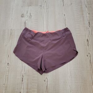 Athleta Run With It Piping Women's Athletic Shorts - Purple Hue w/ Coral Lining